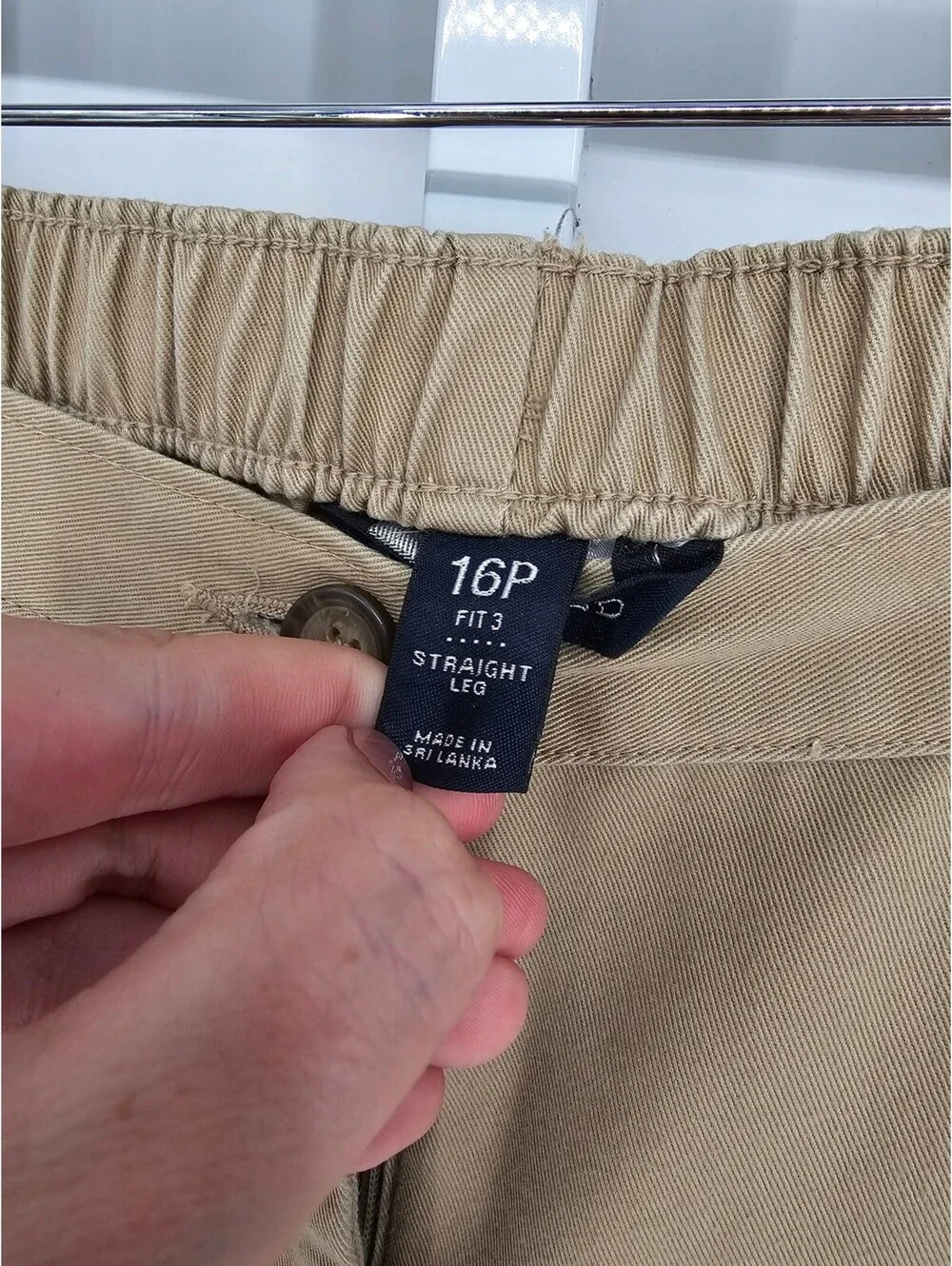 Lands End Womens Sz 16P Dress Pants Beige Khaki Straight Leg Fit 3